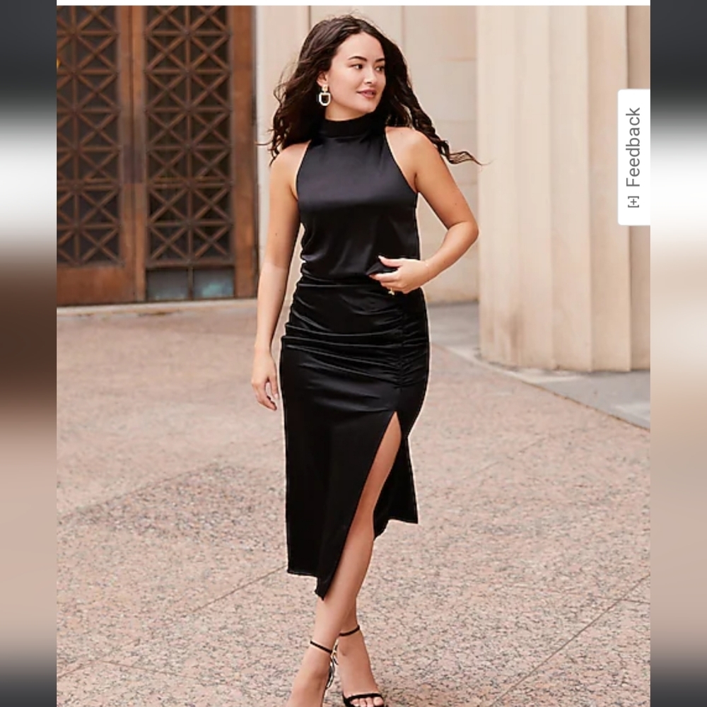 Express Satin Mock Neck Cinched Hem Tank- M